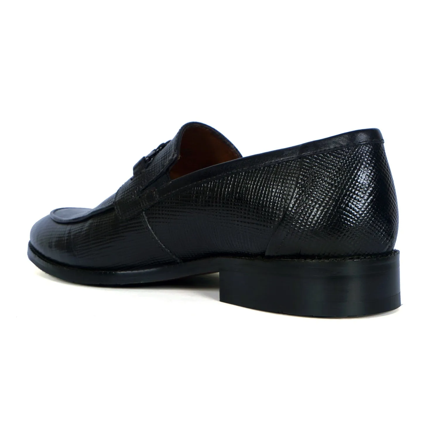 Black Saffiano Leather Loafer with "Brune & Bareskin" Chain Embellishment Lion Logo
