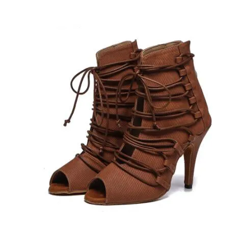 Brown Elastic Cloth Ballroom Latin Dance Salsa Dance Boots