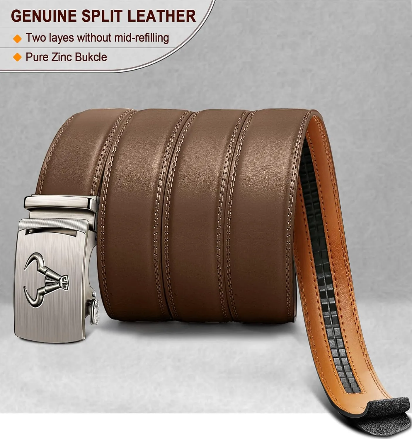 BULLIANT Men's Belt,Brand Ratchet Belt Of Genuine Leather For Gift Men Dress,Size Customized
