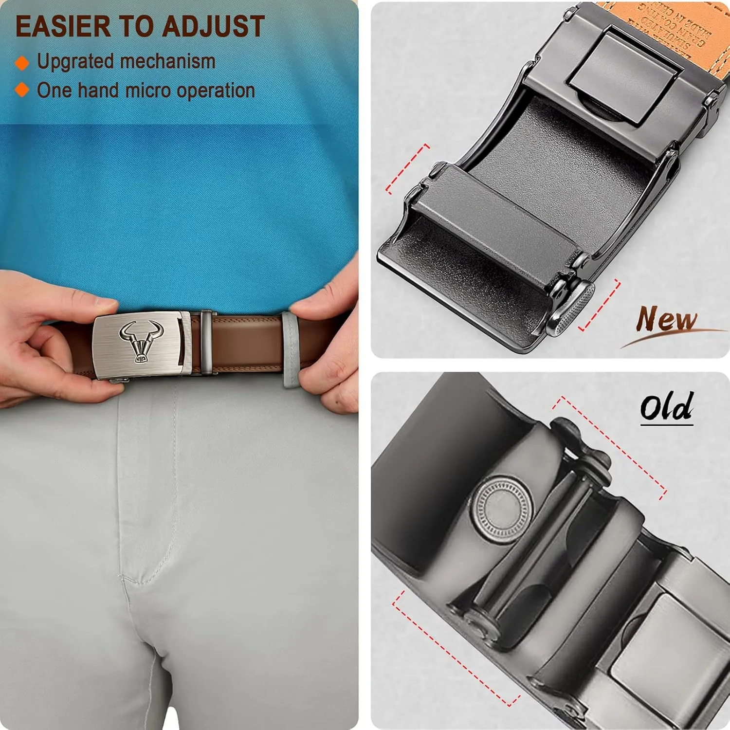 BULLIANT Men's Belt,Brand Ratchet Belt Of Genuine Leather For Gift Men Dress,Size Customized
