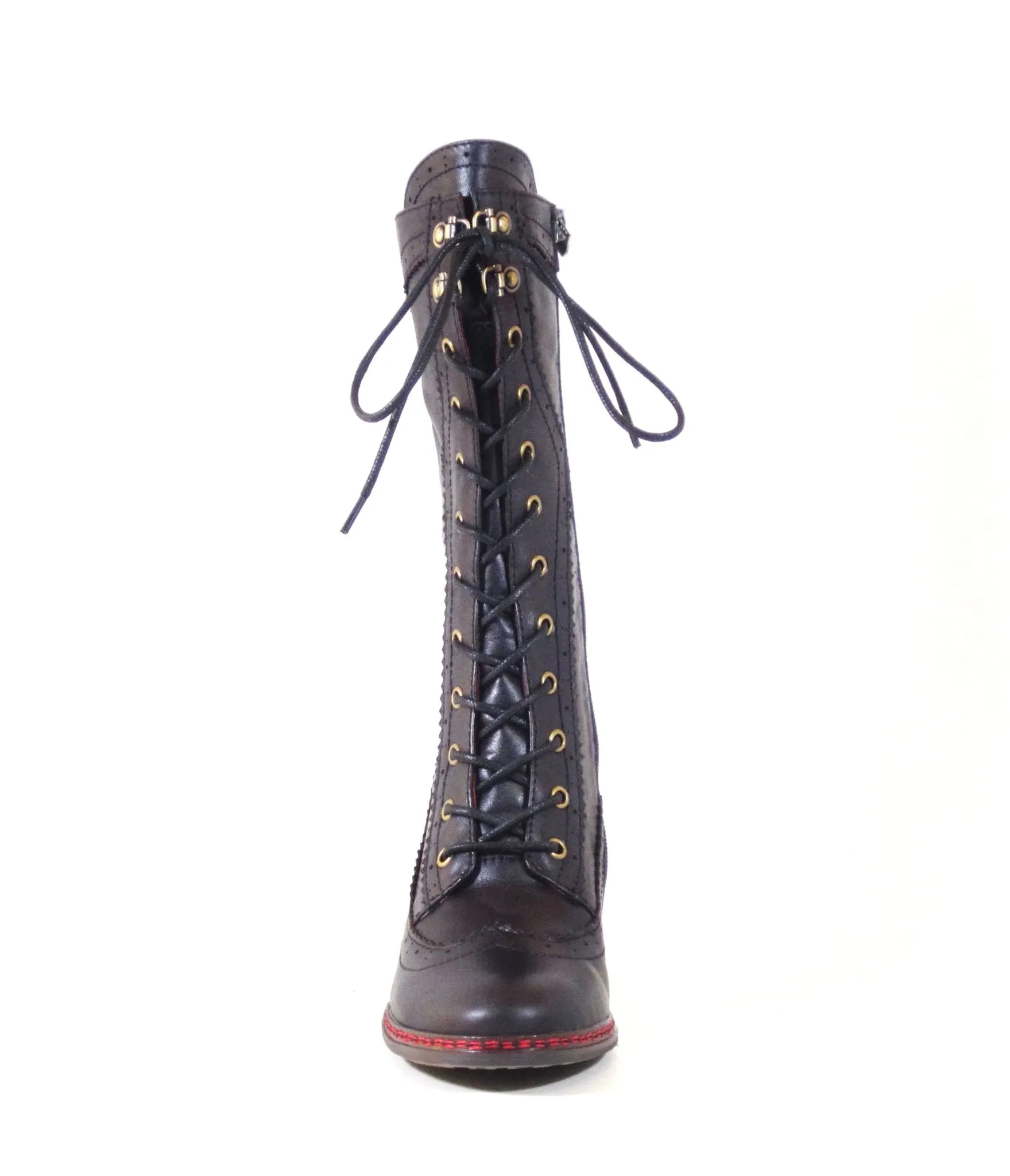Chelsea Crew 1930s Black Leatherette Knee High Gaston Boots