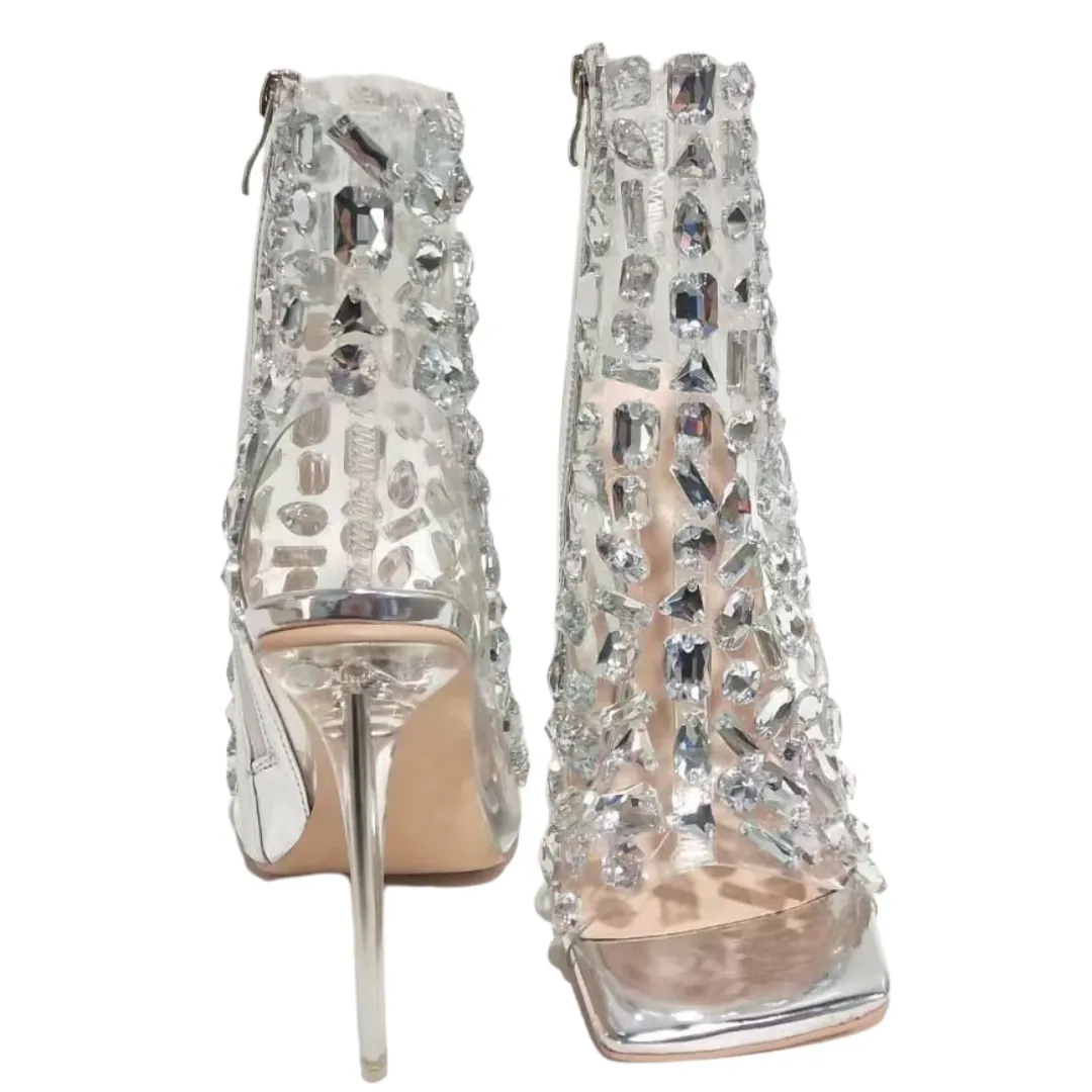 Clear Crystal Square-Toe Shoes