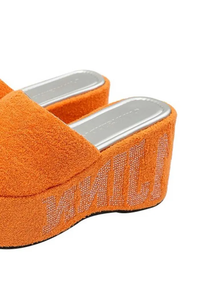 Colorful Rhinestone Wedge Heel Platform Slippers【s0000009172】