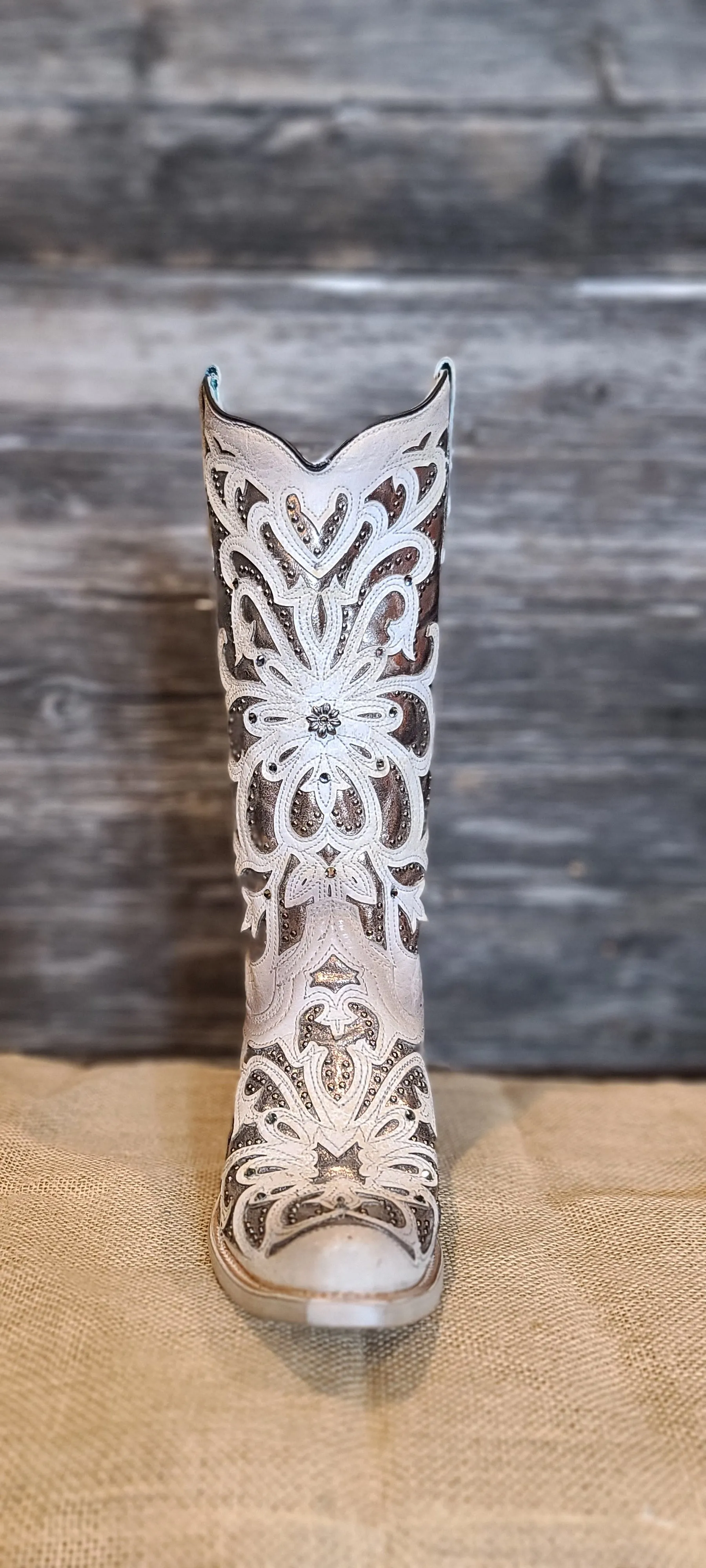 Corral Ladies White, Oxford Inlay, Crystals & Embroidery Boots E1593
