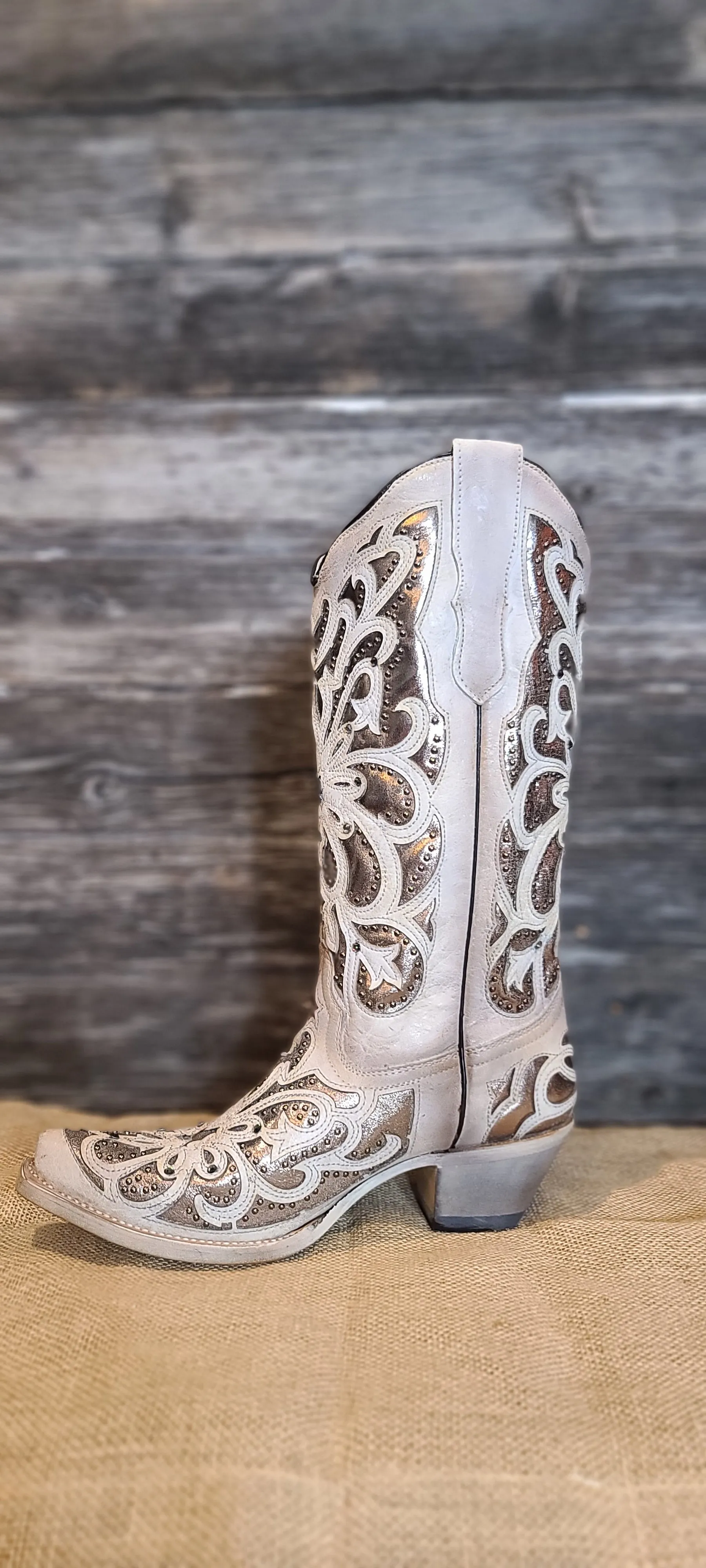 Corral Ladies White, Oxford Inlay, Crystals & Embroidery Boots E1593