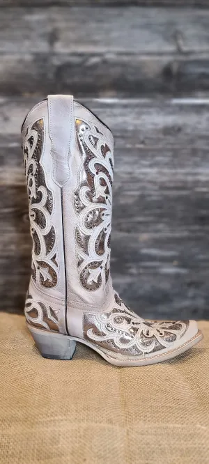 Corral Ladies White, Oxford Inlay, Crystals & Embroidery Boots E1593