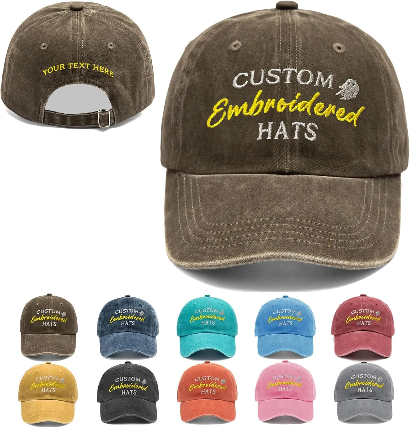 Custom Embroidered Hats, Personalized Baseball Caps with Logo Text, Customized Embroidered Baseball Hat Gifts for Men Women
