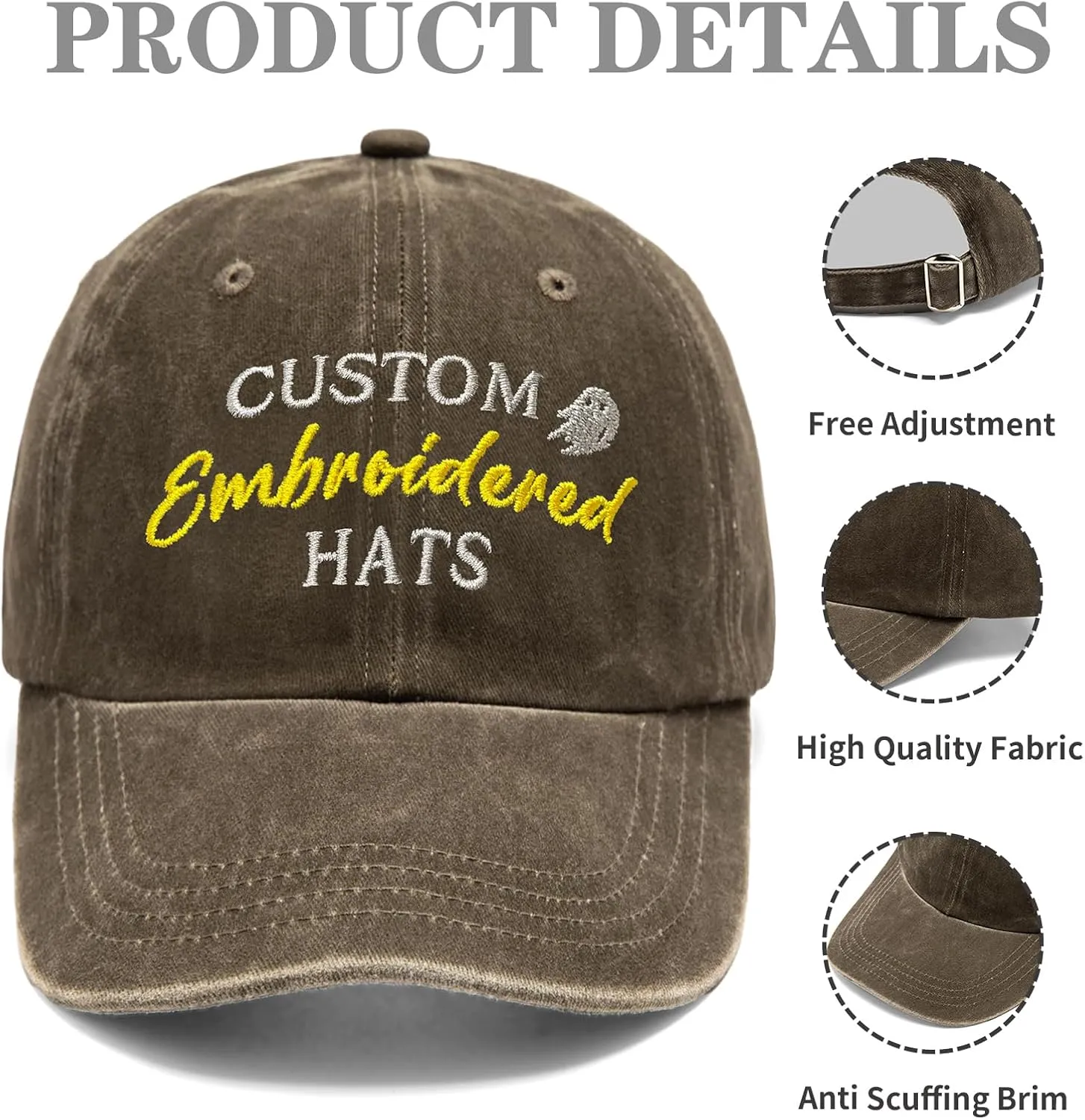 Custom Embroidered Hats, Personalized Baseball Caps with Logo Text, Customized Embroidered Baseball Hat Gifts for Men Women