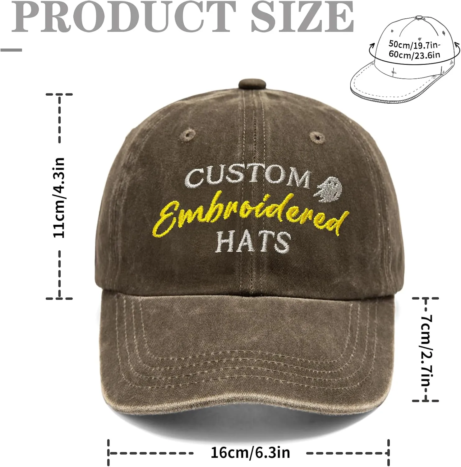 Custom Embroidered Hats, Personalized Baseball Caps with Logo Text, Customized Embroidered Baseball Hat Gifts for Men Women