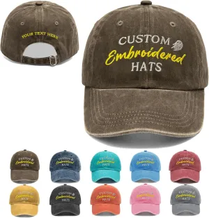 Custom Embroidered Hats, Personalized Baseball Caps with Logo Text, Customized Embroidered Baseball Hat Gifts for Men Women