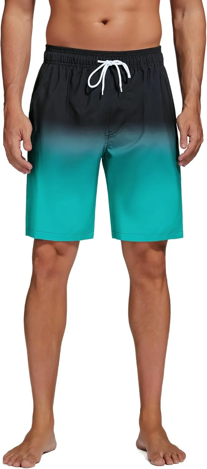 difficort Mens Swim Trunks Quick Dry Bathing Suit 9 inch Inseam Board Shorts with Compression Liner and Zipper Pocket