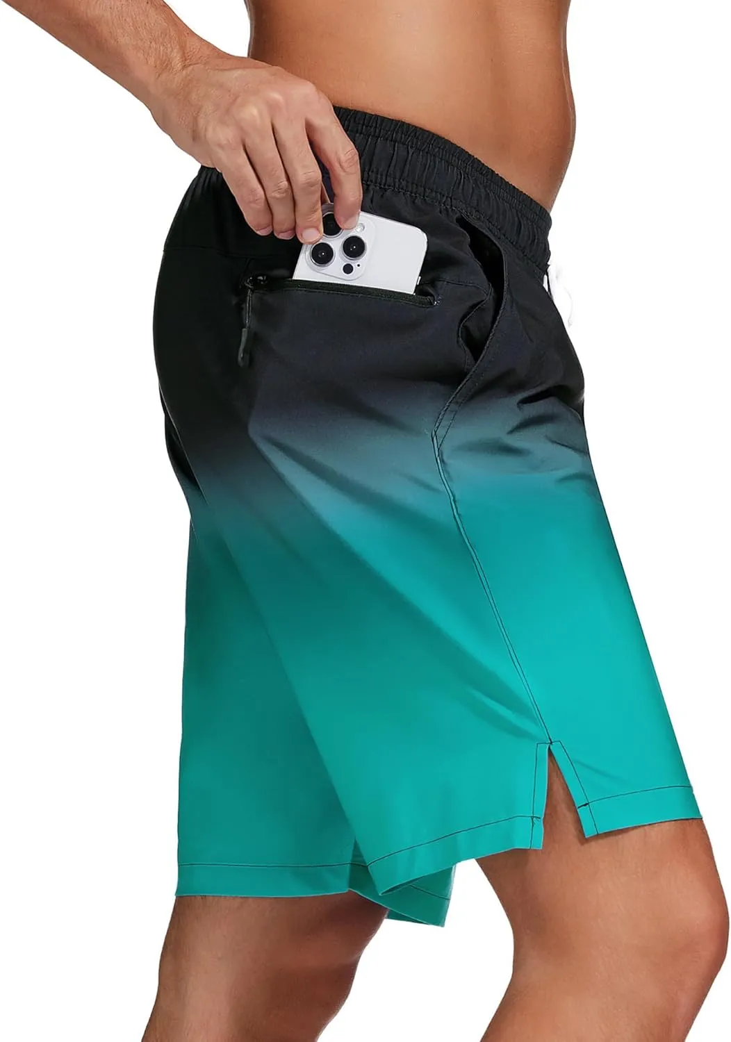 difficort Mens Swim Trunks Quick Dry Bathing Suit 9 inch Inseam Board Shorts with Compression Liner and Zipper Pocket