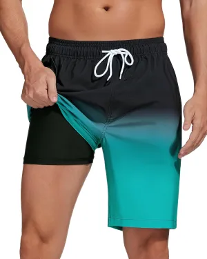 difficort Mens Swim Trunks Quick Dry Bathing Suit 9 inch Inseam Board Shorts with Compression Liner and Zipper Pocket