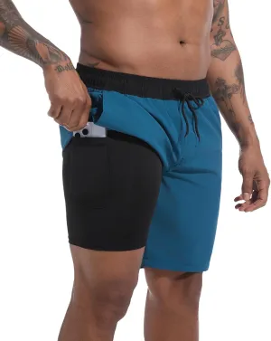 difficort Mens Swim Trunks Quick Dry Bathing Suit 9 inch Inseam Board Shorts with Compression Liner and Zipper Pocket