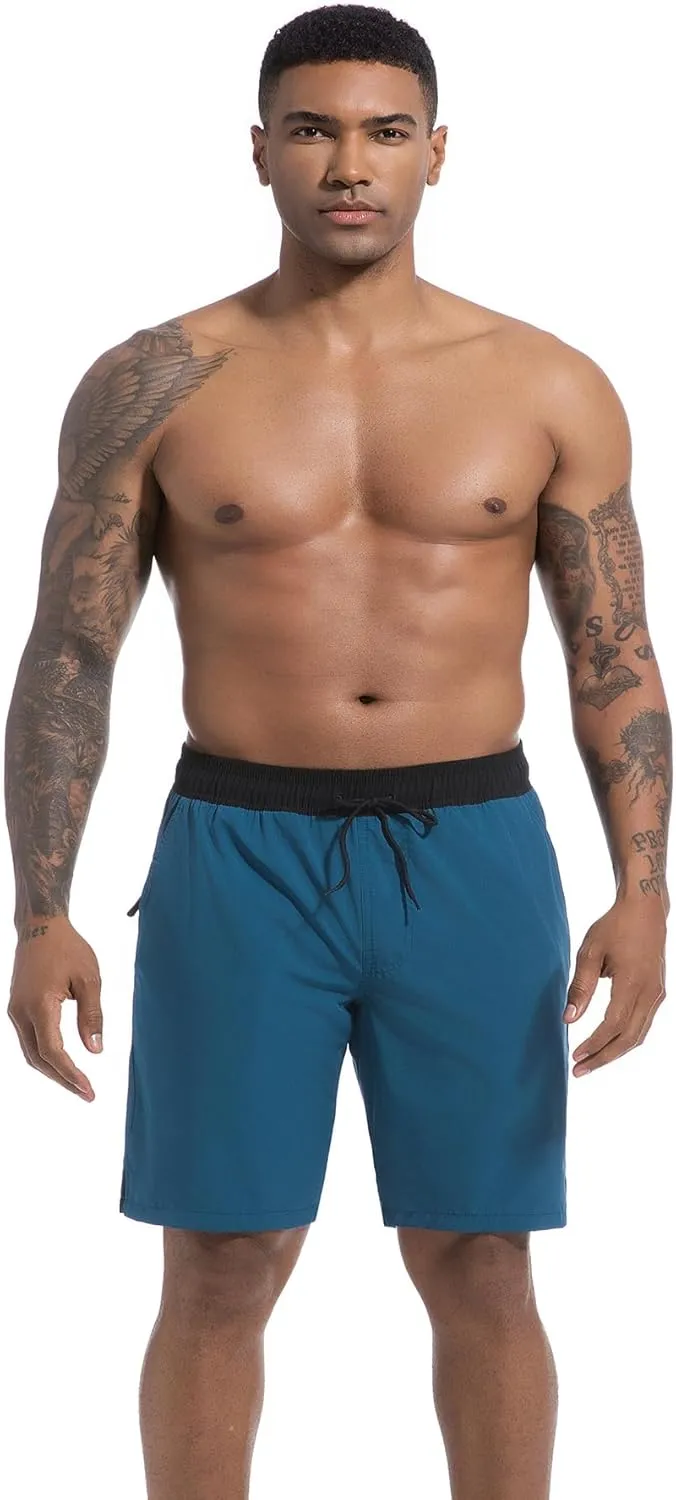difficort Mens Swim Trunks Quick Dry Bathing Suit 9 inch Inseam Board Shorts with Compression Liner and Zipper Pocket