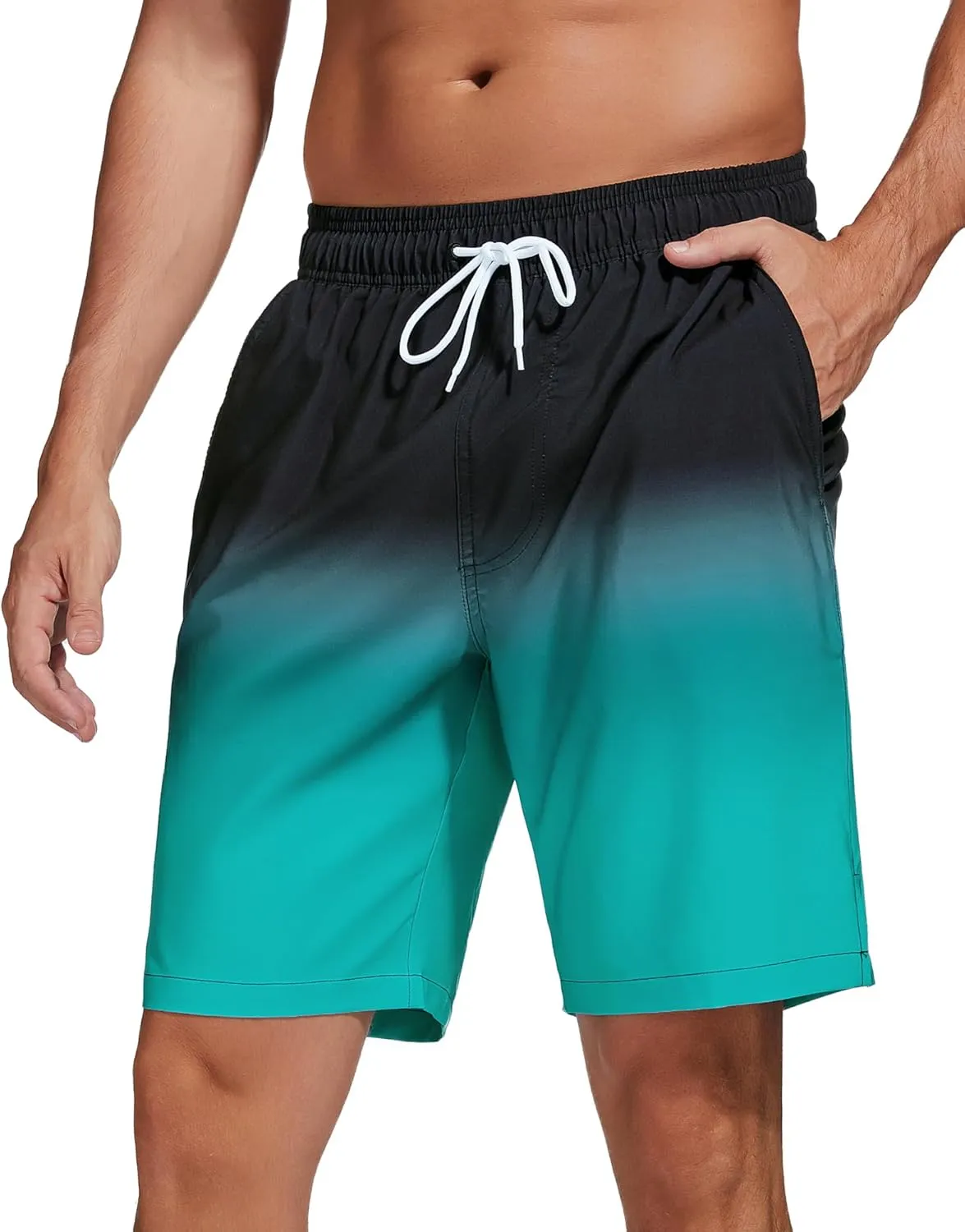 difficort Mens Swim Trunks Quick Dry Bathing Suit 9 inch Inseam Board Shorts with Compression Liner and Zipper Pocket