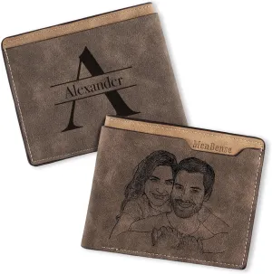 Easycosy Custom Photo Wallet for Men Personalized Engraved Picture & Name Gifts for Men Boyfriend Husband Fiance Groomsmen Valentine Anniversary Birthday Gifts Style 2