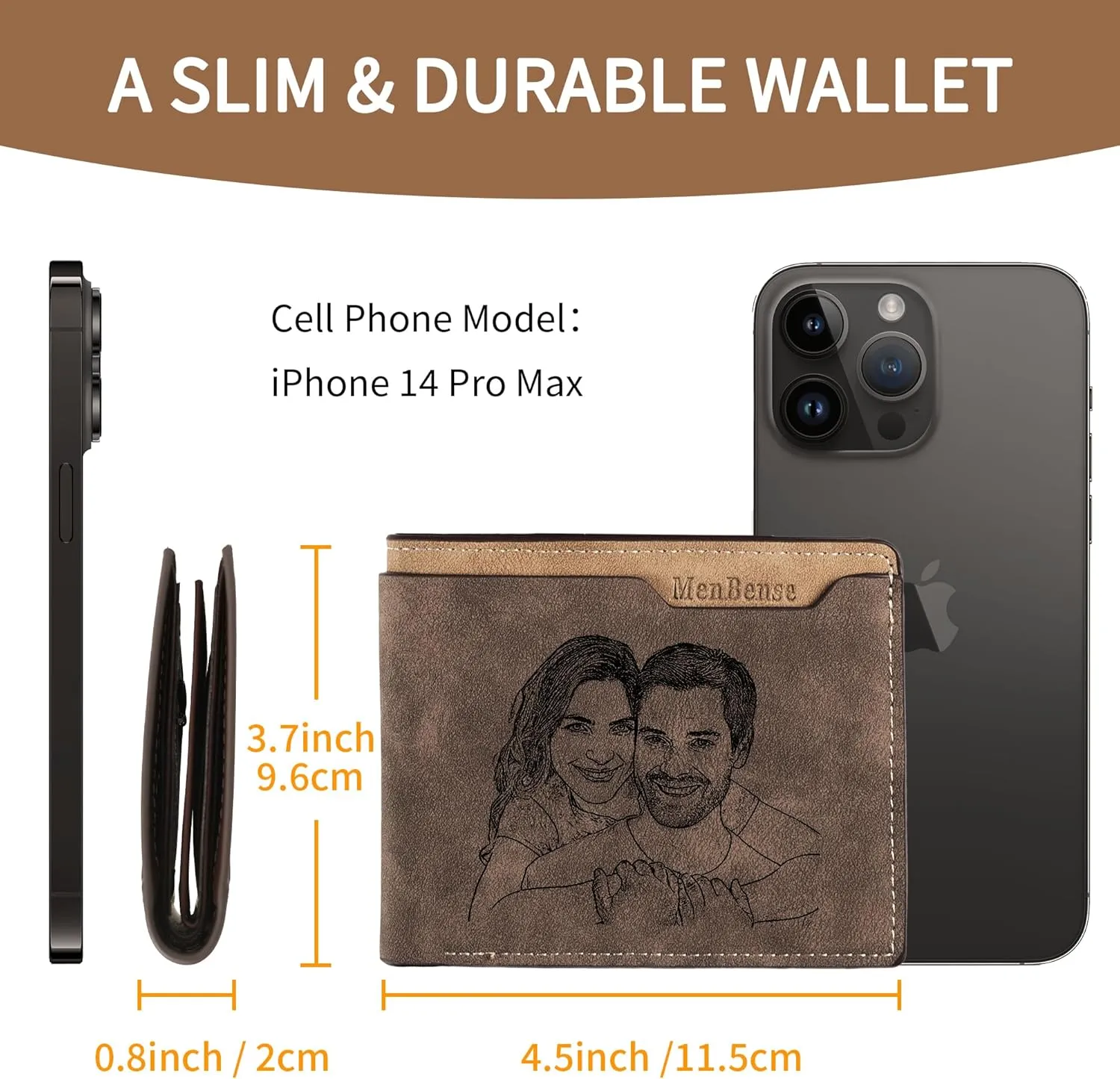Easycosy Custom Photo Wallet for Men Personalized Engraved Picture & Name Gifts for Men Boyfriend Husband Fiance Groomsmen Valentine Anniversary Birthday Gifts Style 2