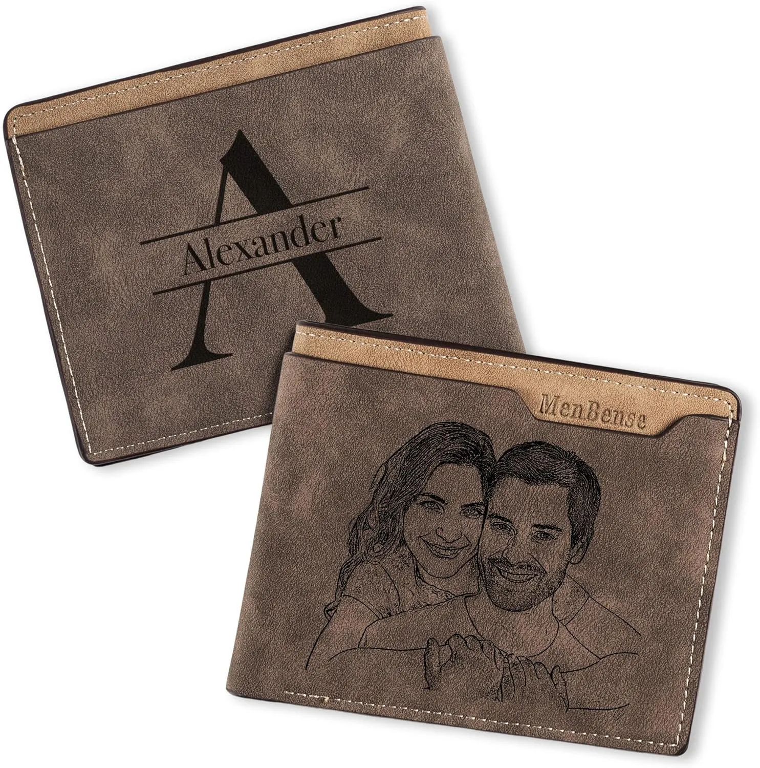 Easycosy Custom Photo Wallet for Men Personalized Engraved Picture & Name Gifts for Men Boyfriend Husband Fiance Groomsmen Valentine Anniversary Birthday Gifts Style 2