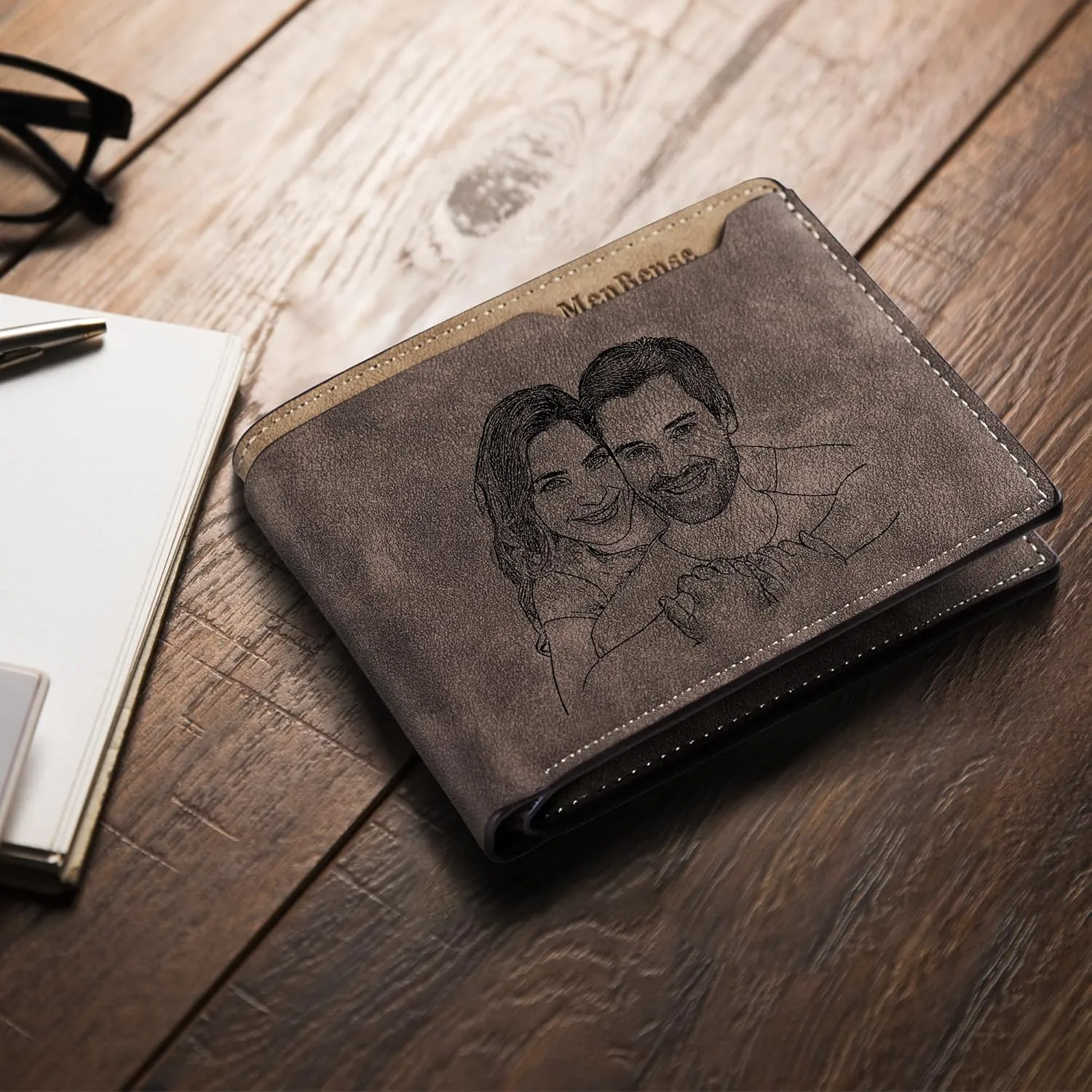 Easycosy Custom Photo Wallet for Men Personalized Engraved Picture & Name Gifts for Men Boyfriend Husband Fiance Groomsmen Valentine Anniversary Birthday Gifts Style 2