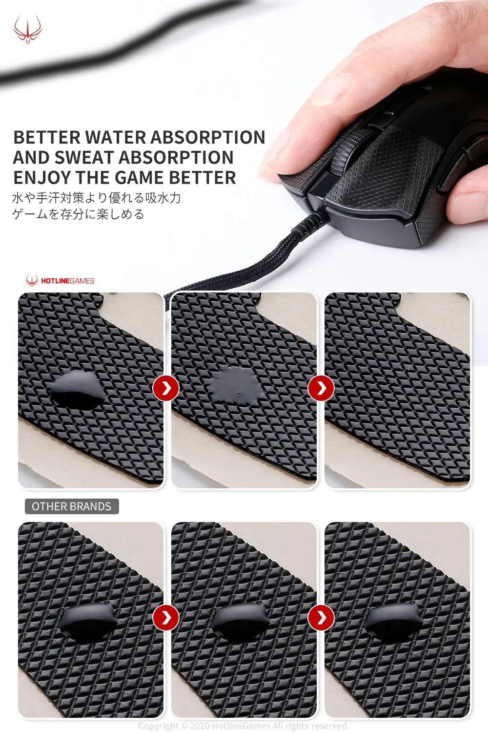 [Grip Upgrade] Hotline Games 2.0 Plus Anti Slip Mouse Grip Tape Compatible with Razer DeathAdder V2 X Hyperspeed Gaming Mouse Skins,Sweat Resistant,Cut to Fit,Easy to Apply