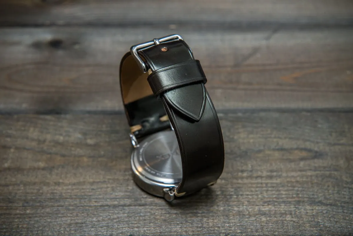 Horween Shell Cordovan leather watch strap, Dark Cognac. Handmade in Finland - 10 mm, 12 mm, 14 mm, 16mm, 17 mm, 18mm, 19 mm, 20mm, 21 mm, 22mm, 23 mm, 24mm, 25 mm, 26 mm.