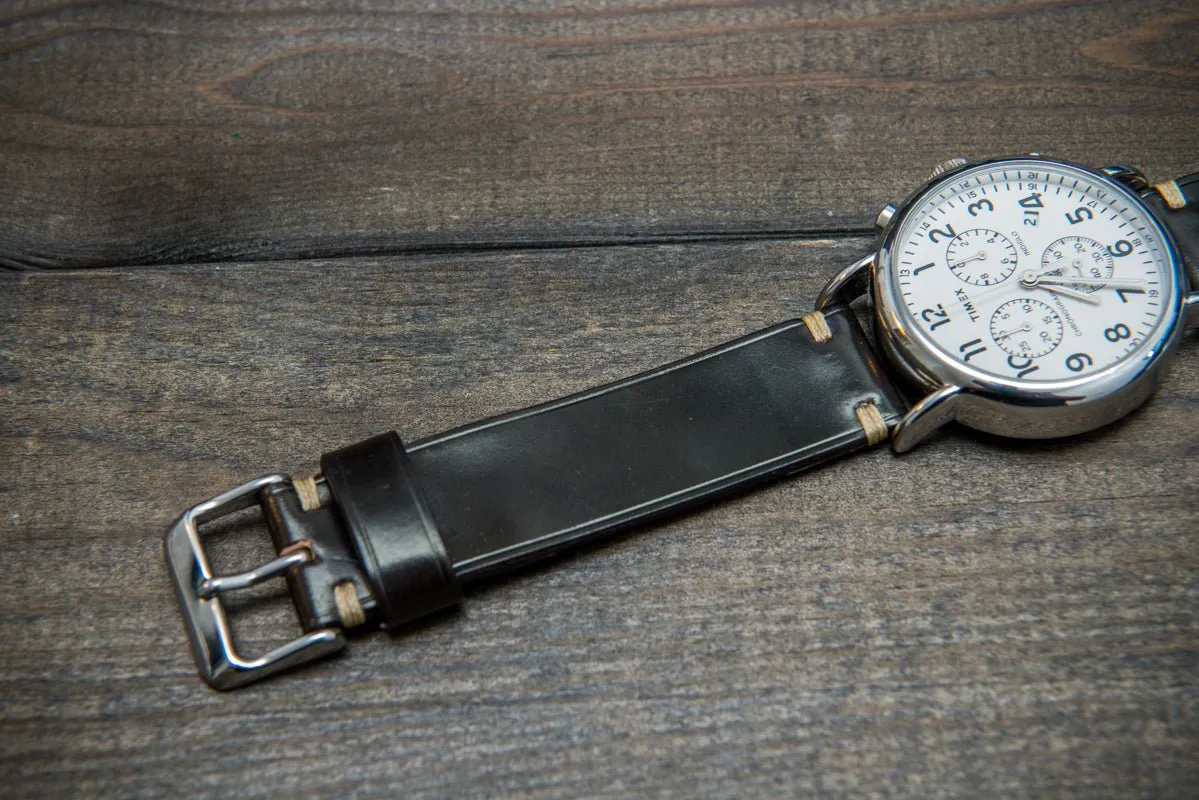 Horween Shell Cordovan leather watch strap, Dark Cognac. Handmade in Finland - 10 mm, 12 mm, 14 mm, 16mm, 17 mm, 18mm, 19 mm, 20mm, 21 mm, 22mm, 23 mm, 24mm, 25 mm, 26 mm.