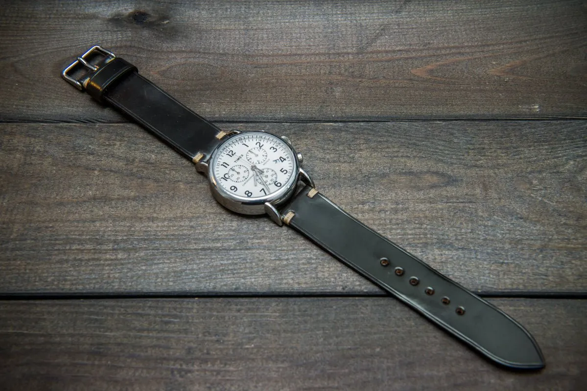 Horween Shell Cordovan leather watch strap, Dark Cognac. Handmade in Finland - 10 mm, 12 mm, 14 mm, 16mm, 17 mm, 18mm, 19 mm, 20mm, 21 mm, 22mm, 23 mm, 24mm, 25 mm, 26 mm.