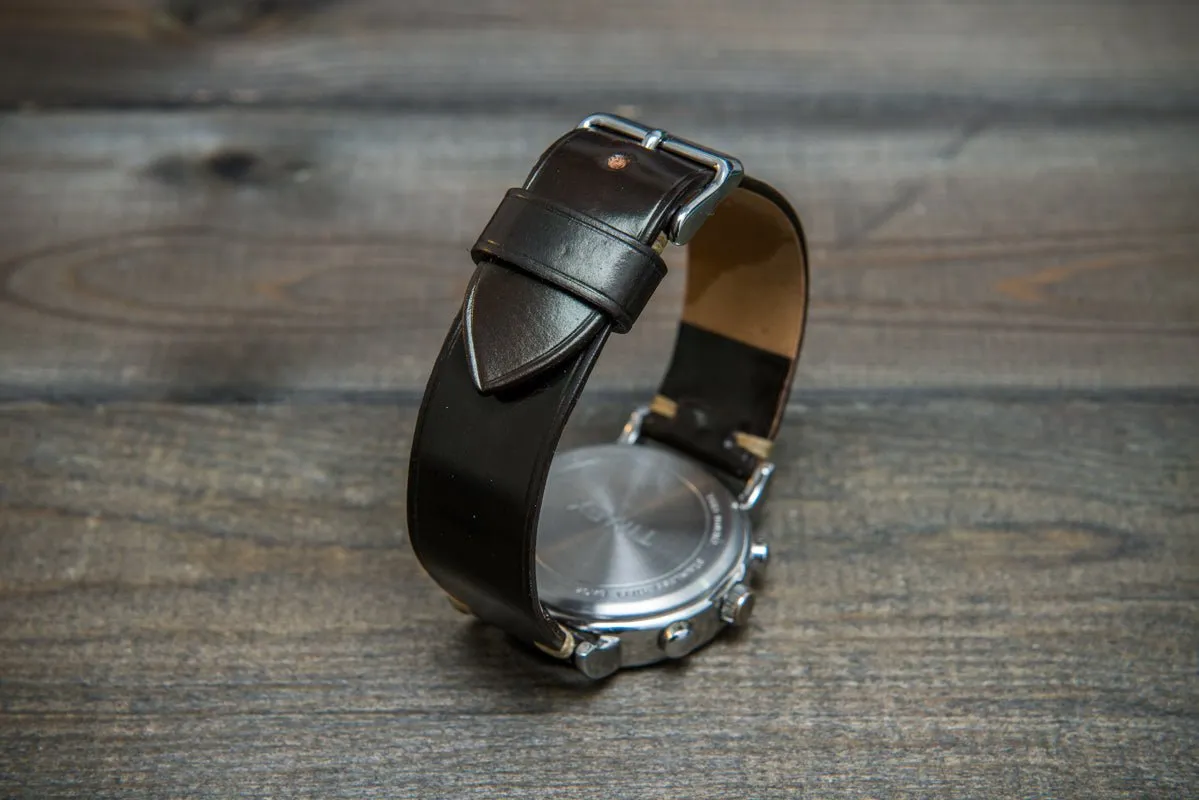 Horween Shell Cordovan leather watch strap, Dark Cognac. Handmade in Finland - 10 mm, 12 mm, 14 mm, 16mm, 17 mm, 18mm, 19 mm, 20mm, 21 mm, 22mm, 23 mm, 24mm, 25 mm, 26 mm.