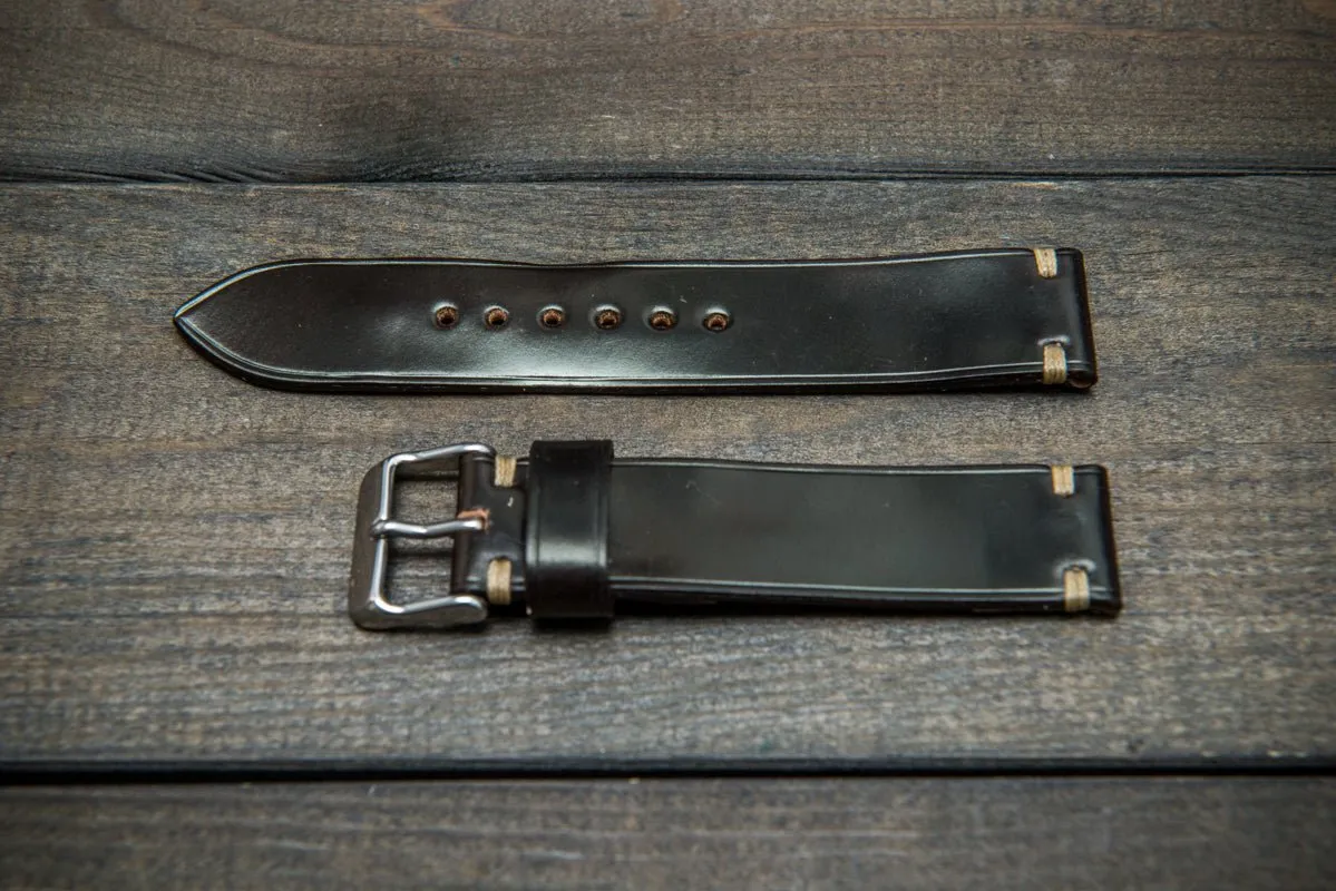 Horween Shell Cordovan leather watch strap, Dark Cognac. Handmade in Finland - 10 mm, 12 mm, 14 mm, 16mm, 17 mm, 18mm, 19 mm, 20mm, 21 mm, 22mm, 23 mm, 24mm, 25 mm, 26 mm.