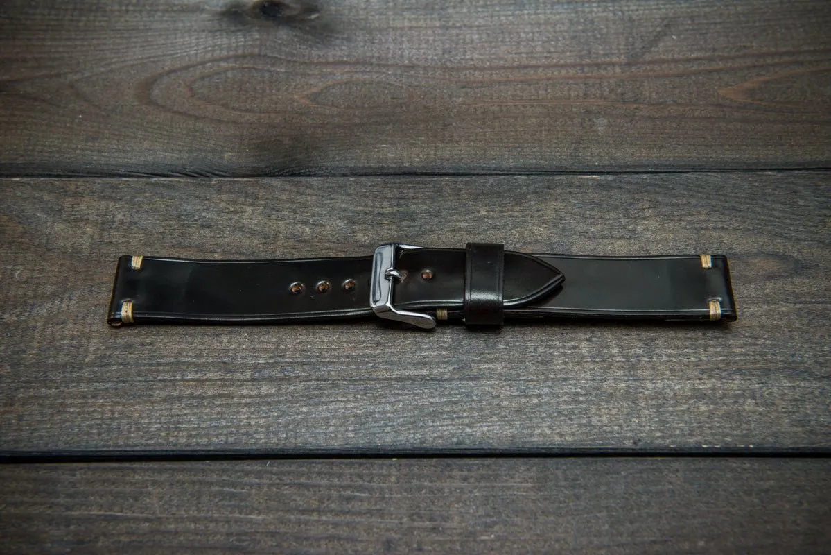 Horween Shell Cordovan leather watch strap, Dark Cognac. Handmade in Finland - 10 mm, 12 mm, 14 mm, 16mm, 17 mm, 18mm, 19 mm, 20mm, 21 mm, 22mm, 23 mm, 24mm, 25 mm, 26 mm.