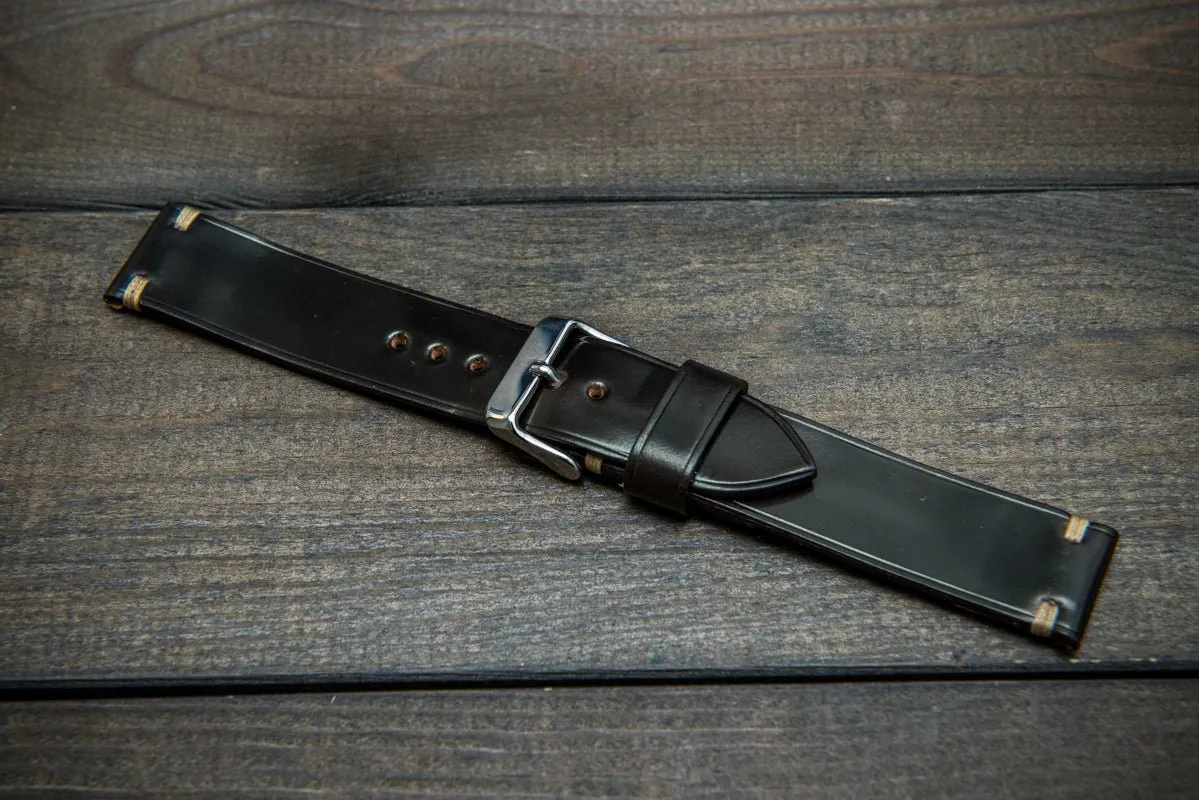 Horween Shell Cordovan leather watch strap, Dark Cognac. Handmade in Finland - 10 mm, 12 mm, 14 mm, 16mm, 17 mm, 18mm, 19 mm, 20mm, 21 mm, 22mm, 23 mm, 24mm, 25 mm, 26 mm.