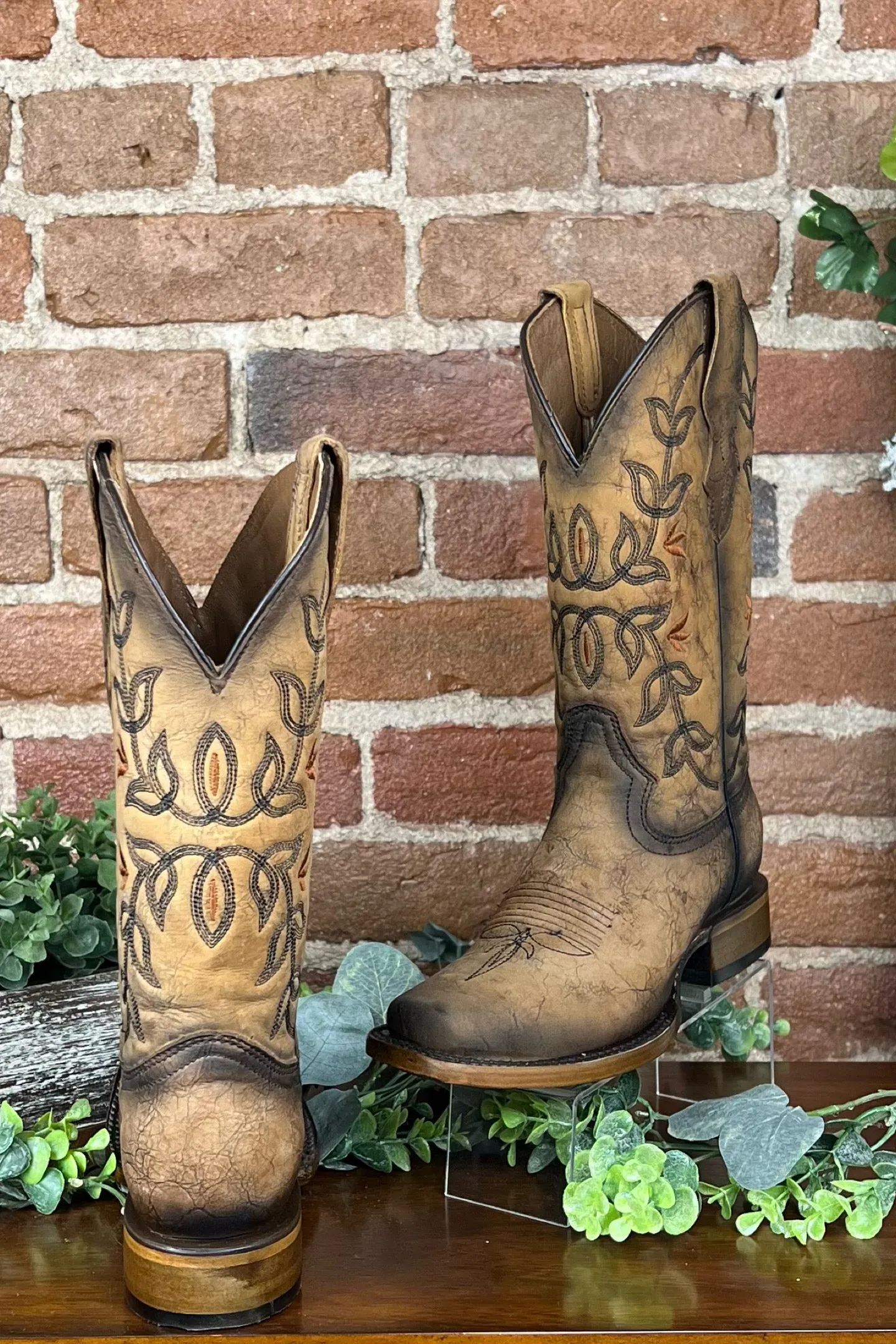 Ladies Distressed Brown Floral Circle G Boot by Corral Boots