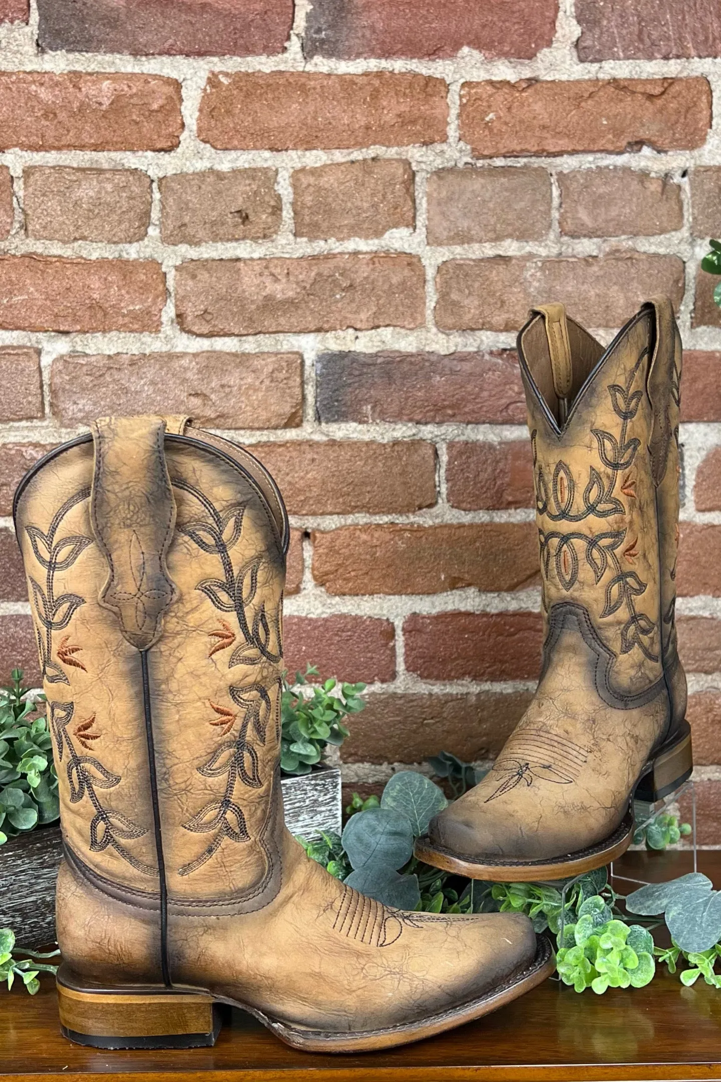 Ladies Distressed Brown Floral Circle G Boot by Corral Boots