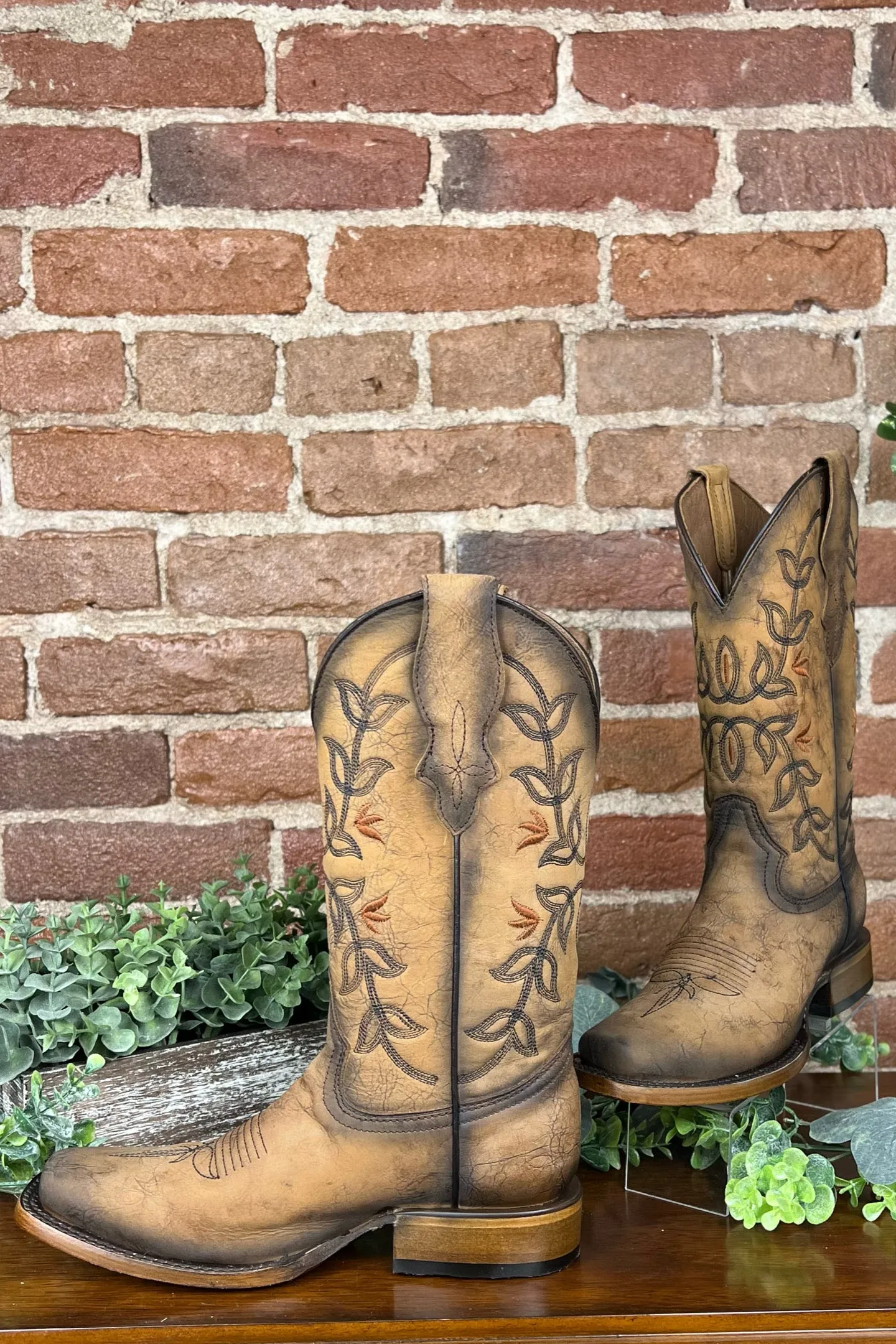 Ladies Distressed Brown Floral Circle G Boot by Corral Boots