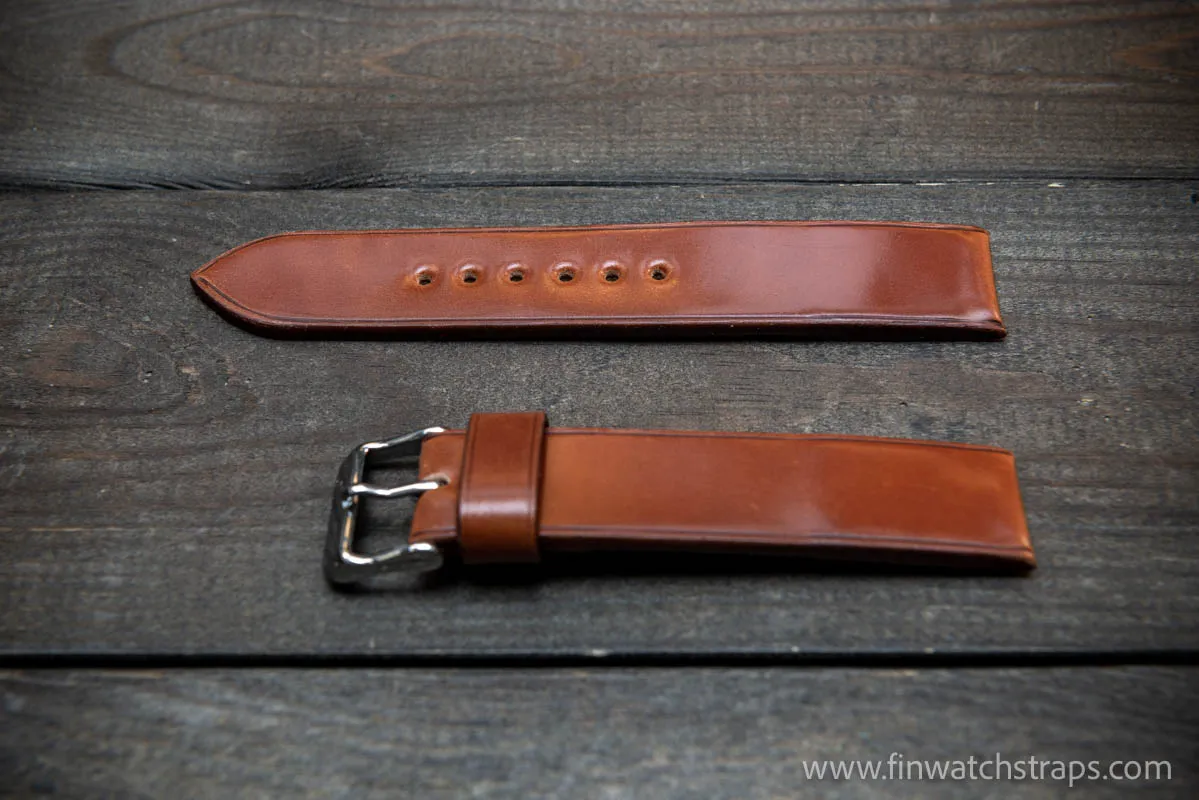 Leather watch strap, Shell Cordovan Cognac. Handmade in Finland, 10 mm-26 mm.