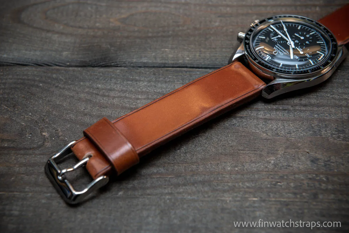 Leather watch strap, Shell Cordovan Cognac. Handmade in Finland, 10 mm-26 mm.
