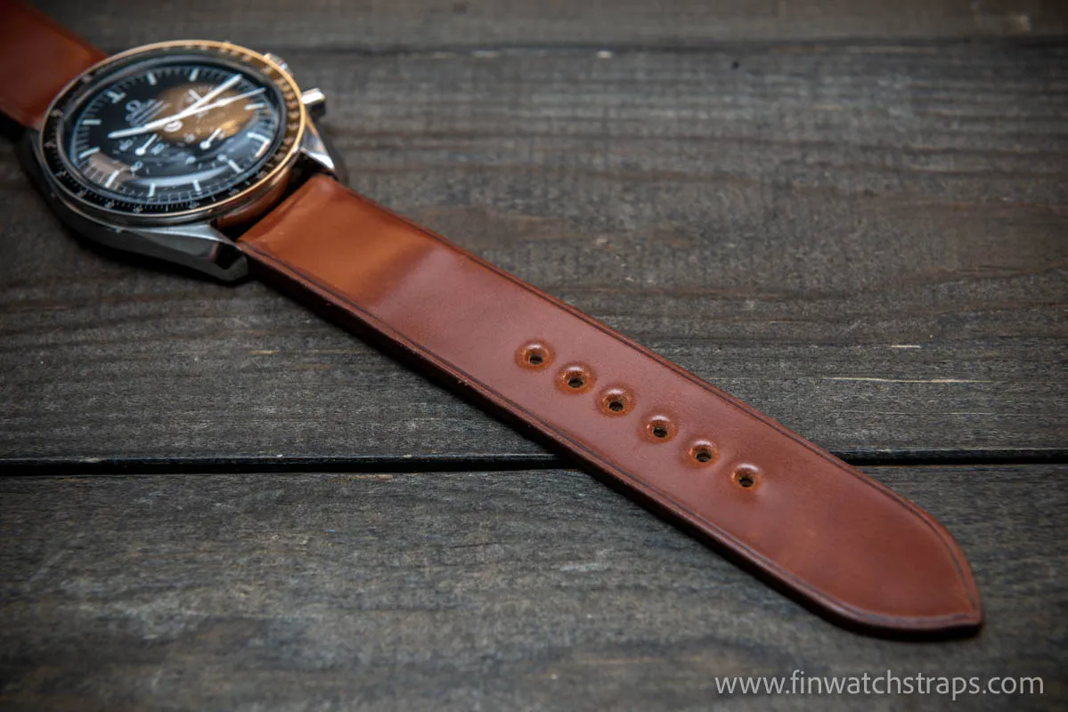 Leather watch strap, Shell Cordovan Cognac. Handmade in Finland, 10 mm-26 mm.
