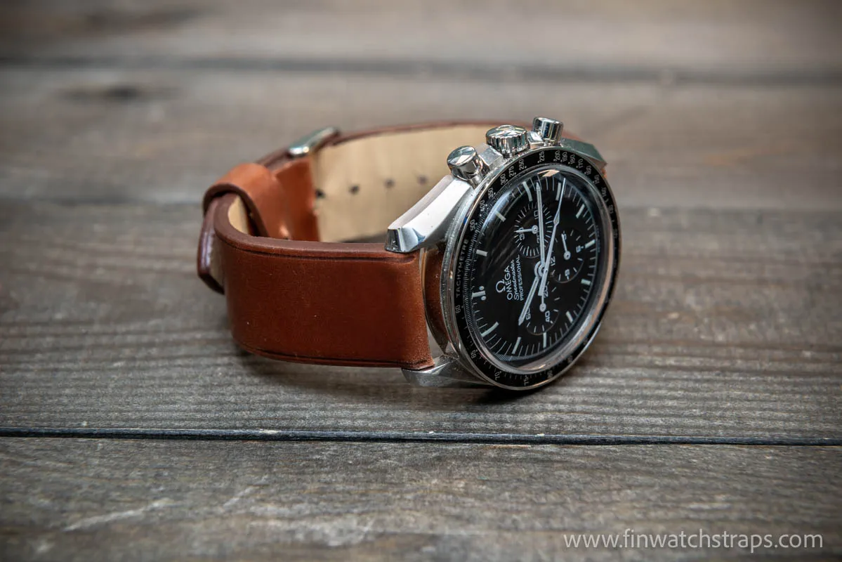 Leather watch strap, Shell Cordovan Cognac. Handmade in Finland, 10 mm-26 mm.
