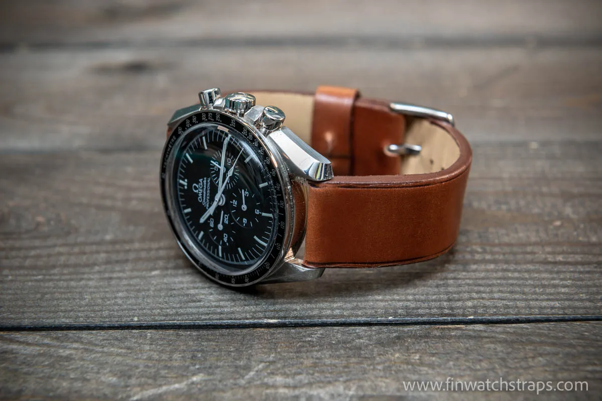 Leather watch strap, Shell Cordovan Cognac. Handmade in Finland, 10 mm-26 mm.