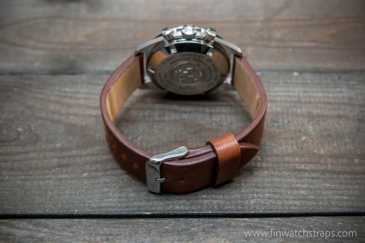 Leather watch strap, Shell Cordovan Cognac. Handmade in Finland, 10 mm-26 mm.