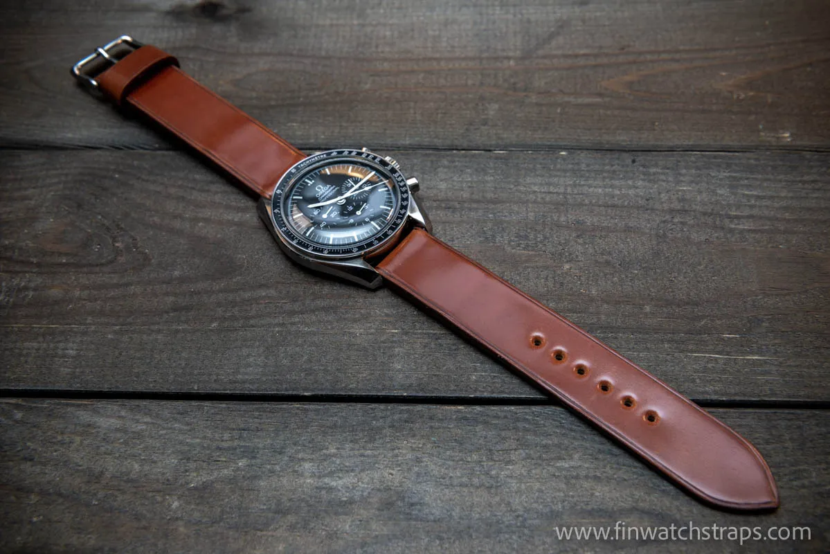 Leather watch strap, Shell Cordovan Cognac. Handmade in Finland, 10 mm-26 mm.