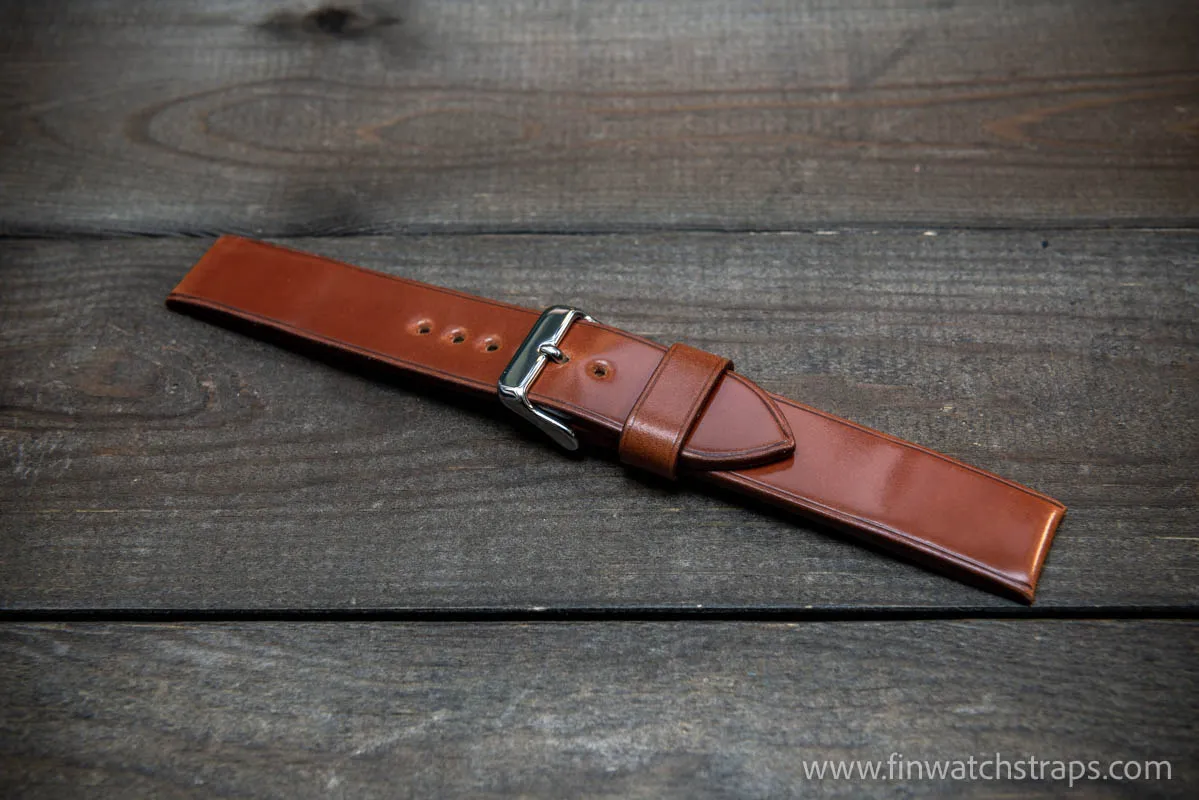 Leather watch strap, Shell Cordovan Cognac. Handmade in Finland, 10 mm-26 mm.