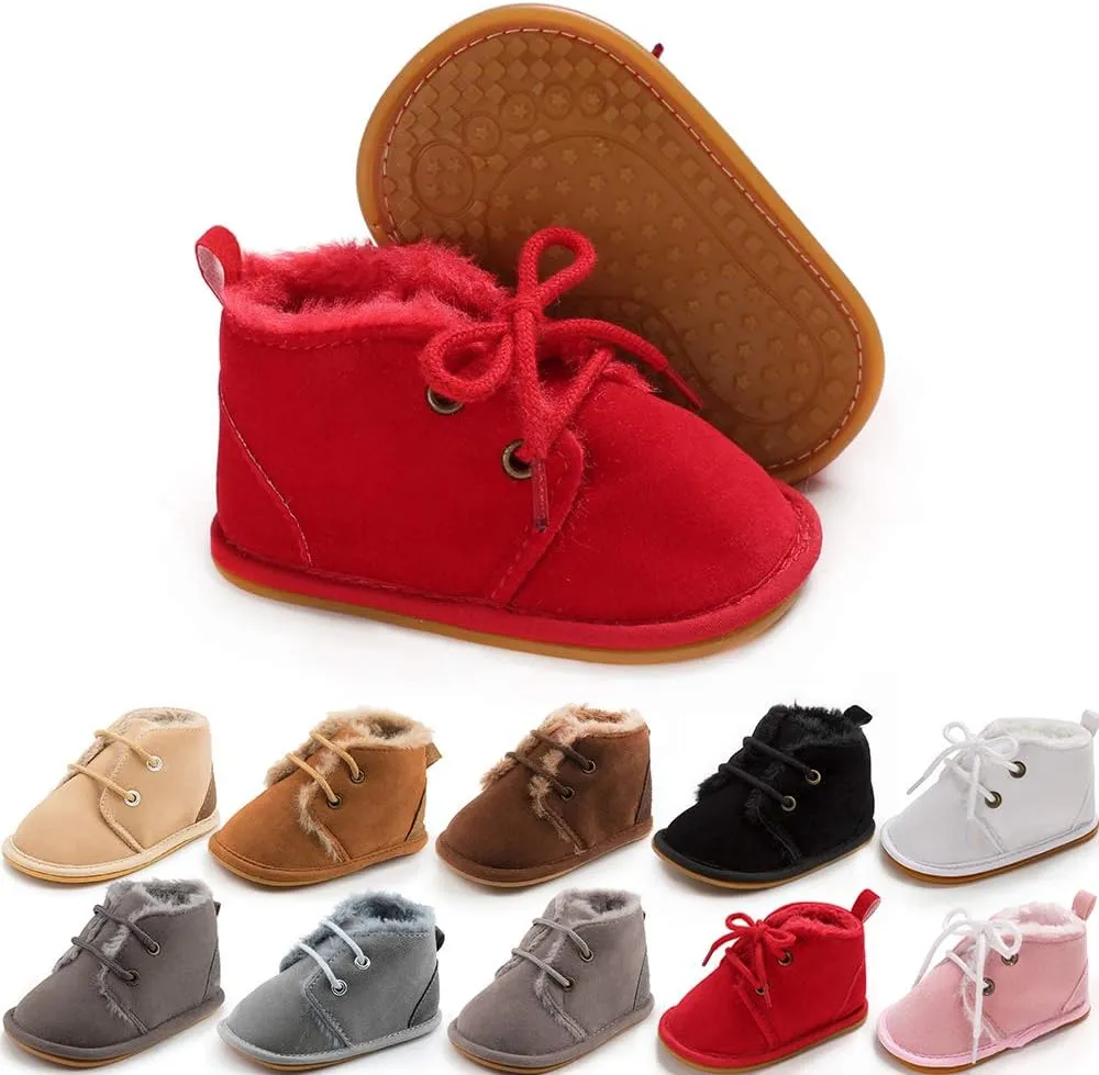 Meckior Baby Booties Newborn Infant Unisex Baby Girls Boys Velvet Rubber Anit-Slip Sole Shoes Toddler Fleece Cozy Winter Warm Prewalker Boots