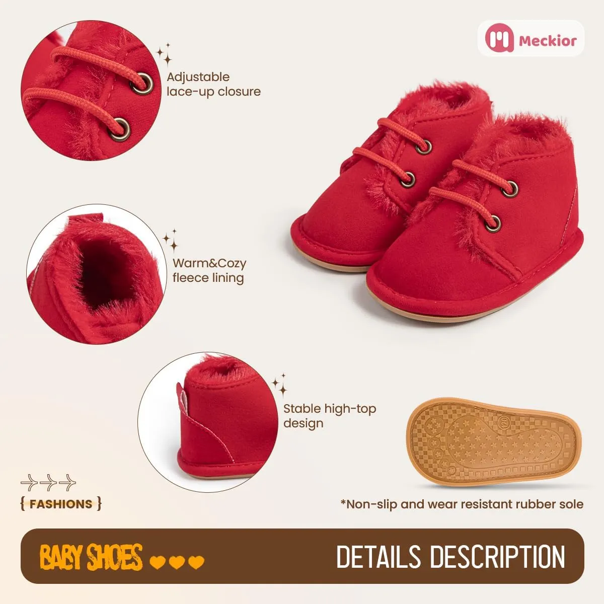 Meckior Baby Booties Newborn Infant Unisex Baby Girls Boys Velvet Rubber Anit-Slip Sole Shoes Toddler Fleece Cozy Winter Warm Prewalker Boots