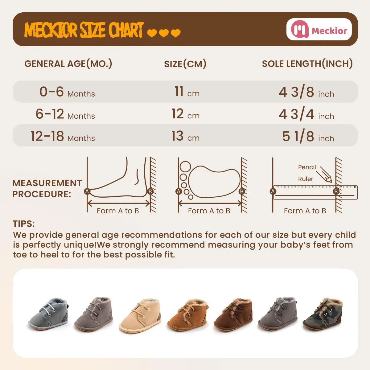 Meckior Baby Booties Newborn Infant Unisex Baby Girls Boys Velvet Rubber Anit-Slip Sole Shoes Toddler Fleece Cozy Winter Warm Prewalker Boots