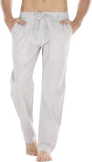 Mens Loose Fit Linen Pants Casual Lightweight Drawstring Stretch Cotton Linen Pants for Men Summer Beach