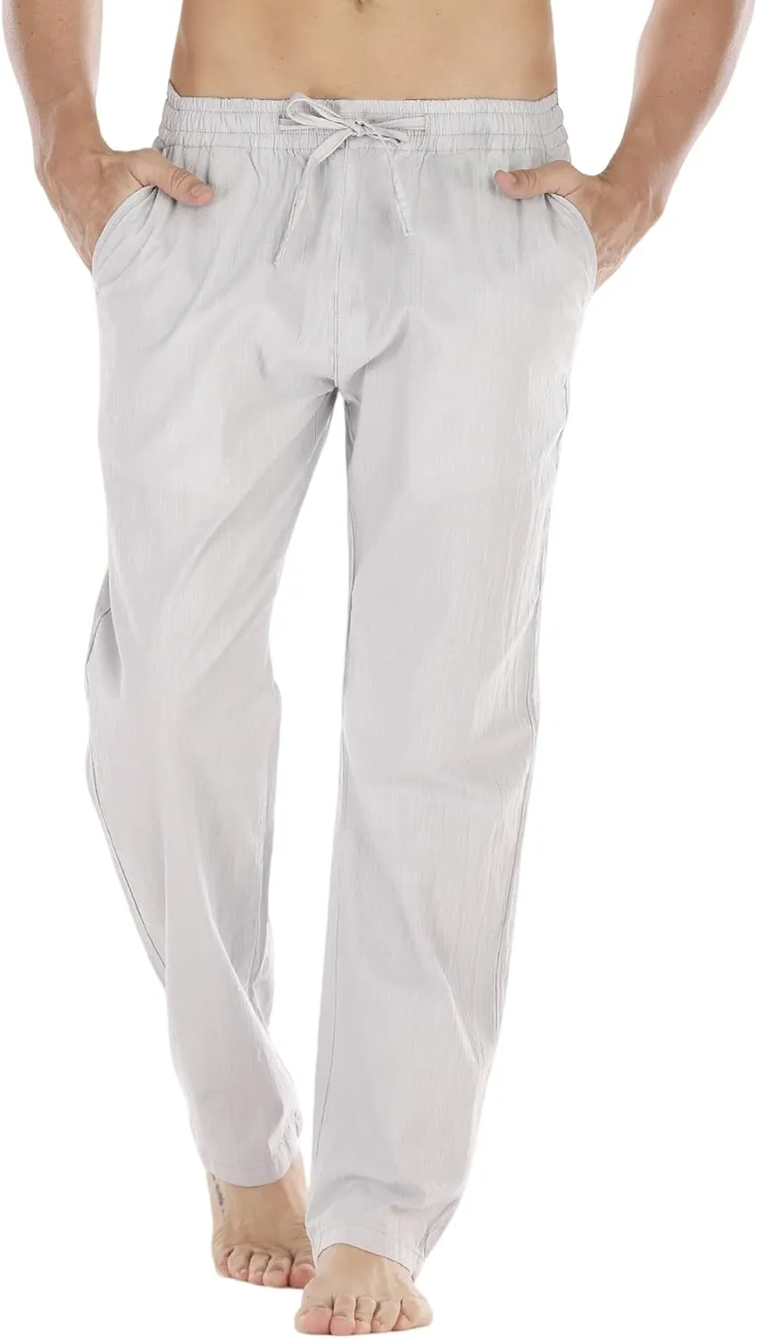 Mens Loose Fit Linen Pants Casual Lightweight Drawstring Stretch Cotton Linen Pants for Men Summer Beach