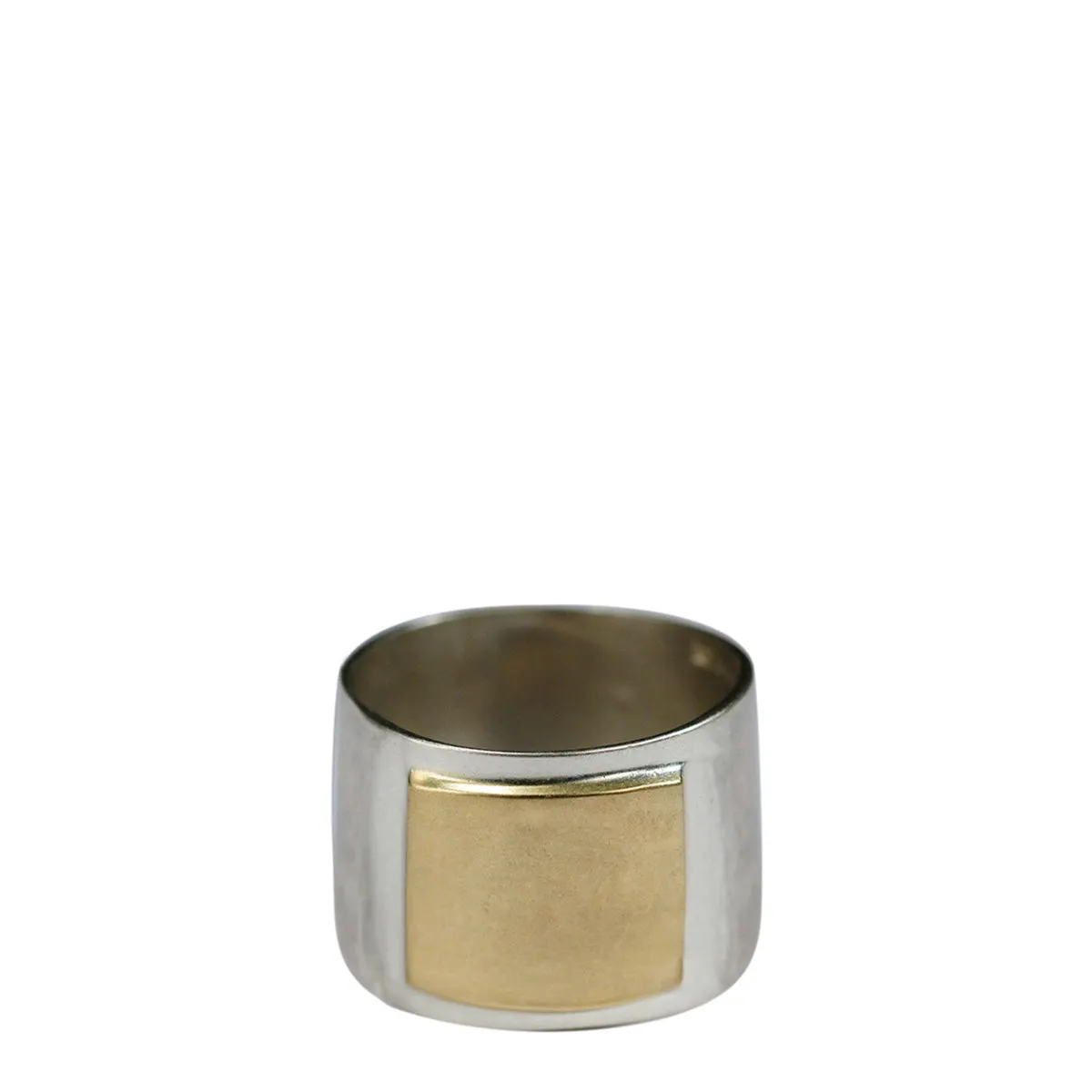 Men's Sterling Silver Wide Flattened Ring with 10K Gold Square