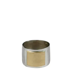 Men's Sterling Silver Wide Flattened Ring with 10K Gold Square